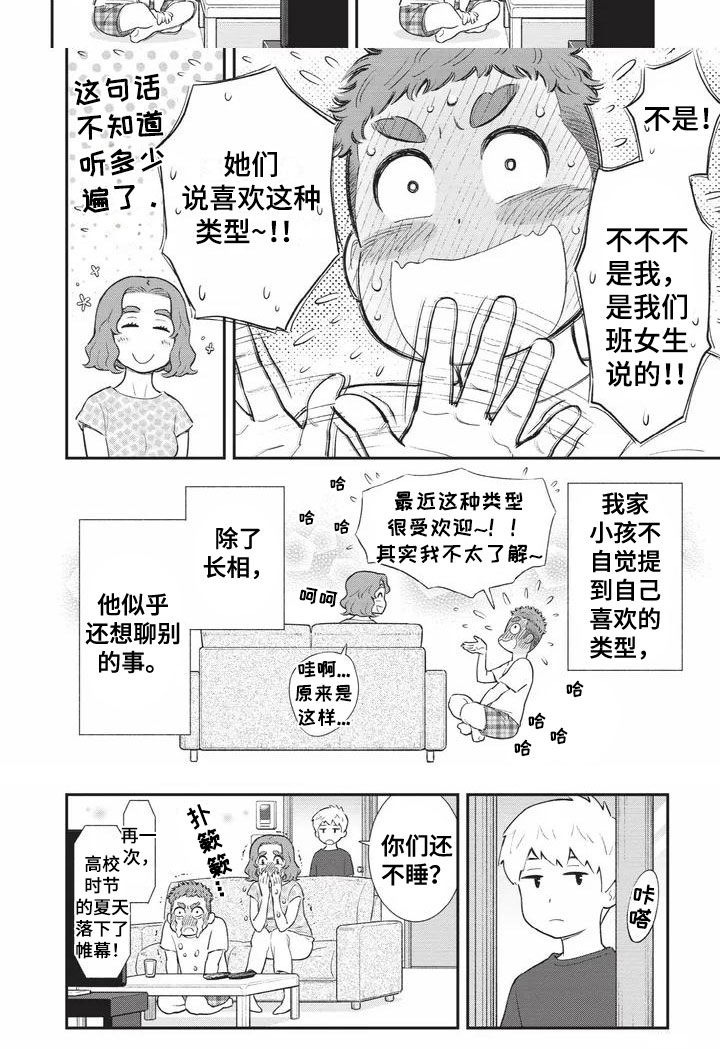 《儿子是个钙》漫画最新章节第2章：喜欢的类型免费下拉式在线观看章节第【1】张图片