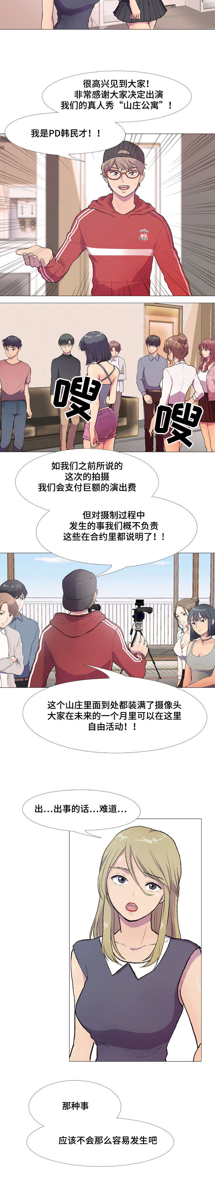 《播映游戏》漫画最新章节第1章：山庄公寓免费下拉式在线观看章节第【13】张图片