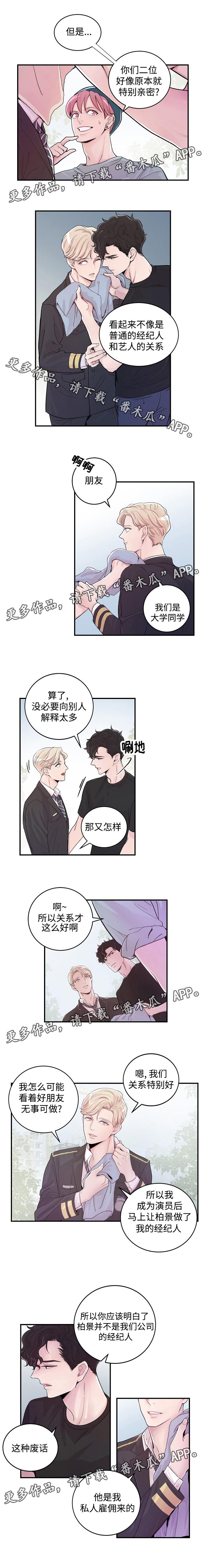 《演艺拍档》漫画最新章节第6章：什么关系免费下拉式在线观看章节第【2】张图片